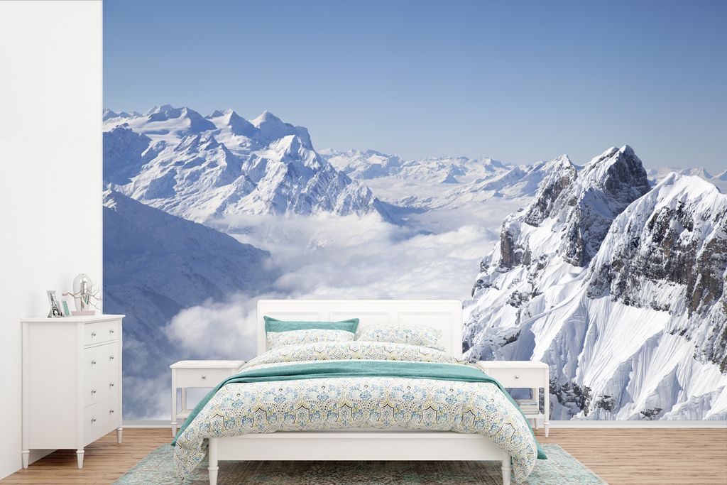 MuchoWow Fototapete für Wohnzimmer oder Schlafzimmer Wandtapete Vinyl Motivtapete Alpen - Schnee - Berg - 525x350 cm - Das Hintergrundbild