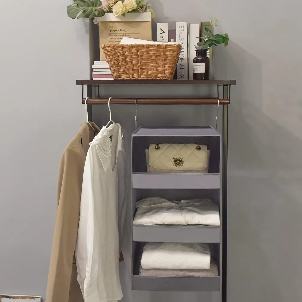 Rangement suspendu robuste en tissu beige - Pack de 2 avec compartiments - 2