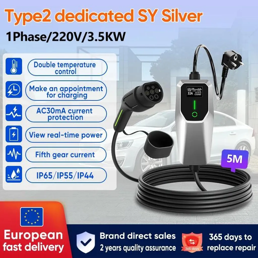 Chargeur de voiture électrique Type 2 SYS 3.5 kW 5m - Câble robuste - 2