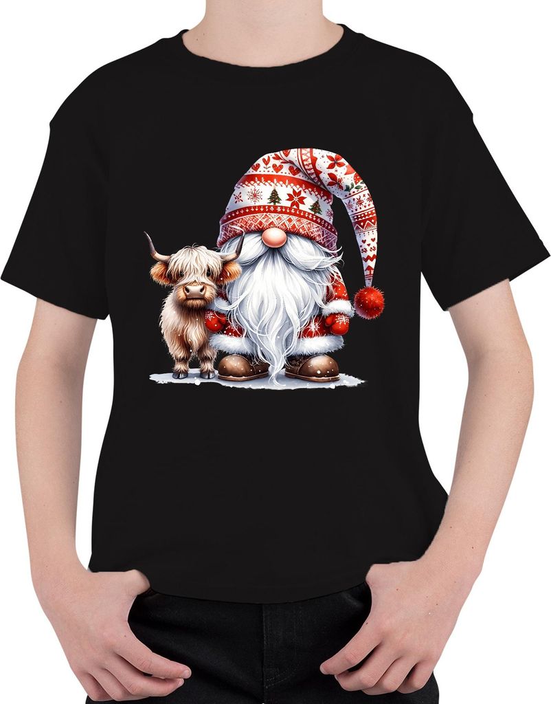 Niedlicher Weihnachtsmann mit Kuhhornmütze Weihnachtsdekoration Uni Kinder T-Shirt, Schwarz, 152