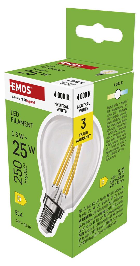 EMOS LED Lampe Edison Mini Globe, 1,8W Ersatz für 25W, klare Vintage-Glühlampe, E14 Sockel, Helligkeit 250lm, Neutralweiß 4000K, 25000h, ZF1D03