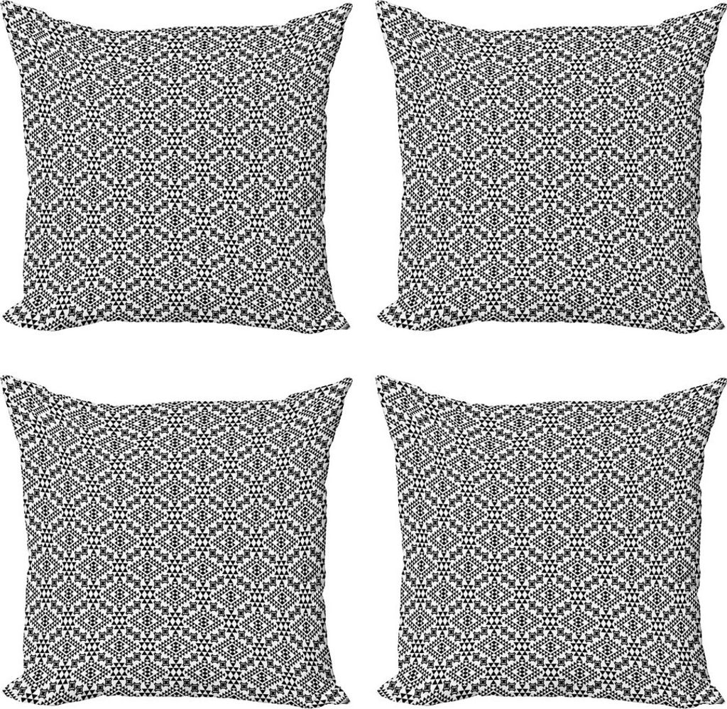 ABAKUHAUS Ethnisch Kissenbezug Set (4 Stück), Folk aztekische geometrische, Moderner Doppelseitiger Digitaldruck, 40 cm x 40 cm, Schwarz-Weiss