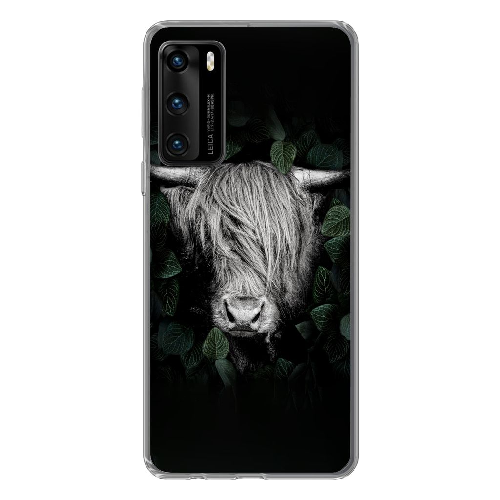 MuchoWow Handyhülle Schutzhülle Hülle für Huawei P40 Schottischer Highlander - Blätter - Porträt Silikon Softcase Handy Hülle - Handytasche