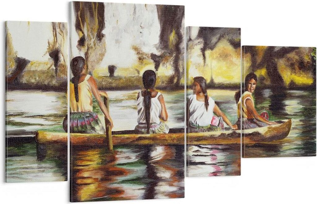 Bild auf Leinwand - Leinwandbild - Frau Wasser Boot - 120x70cm - Wand Bild - Wanddeko - Wandbilder - Leinwanddruck - Bilder - Kunstdruck - Wanddeko...