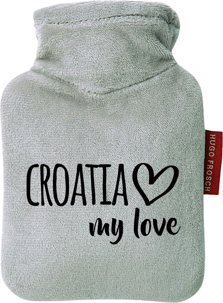 Huuraa Mini-Wärmflasche Croatia my love 0,2 Liter Grey Mini Veloursbezug Taschenwärmer Geschenkidee