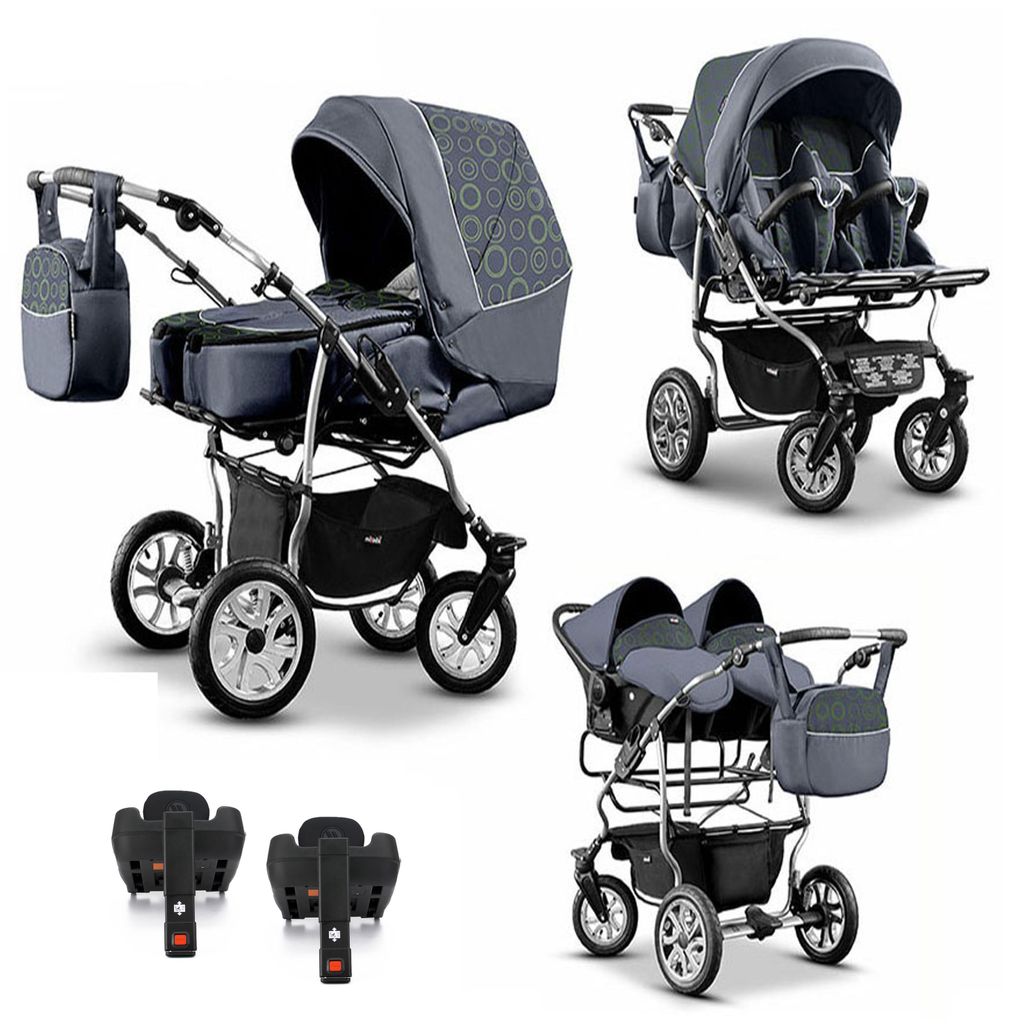 Zwillingskinderwagen 5 in 1 City Twin inkl. Autositze - 16 Teile - in 19 Farben