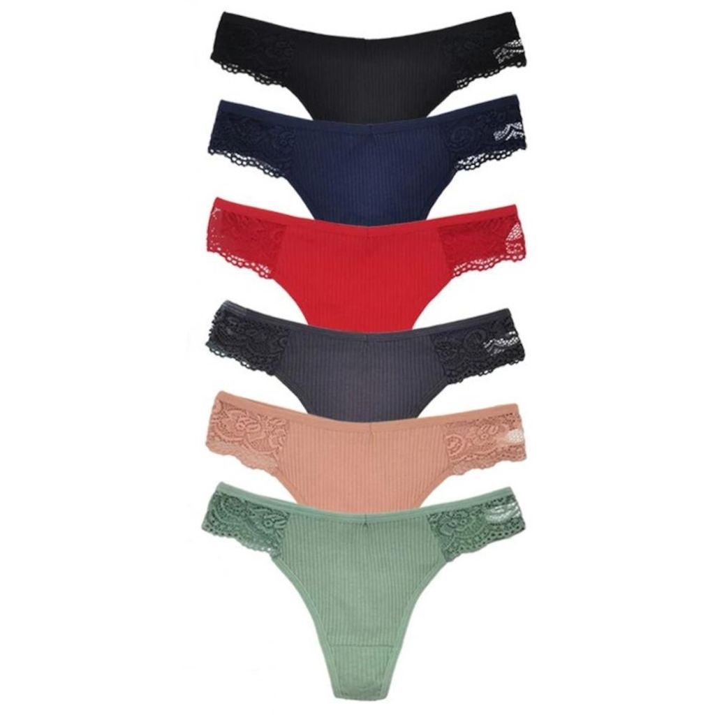 Stringtanga Damen Strings Spitze Baumwolle Set 6 Stück Produktbild 