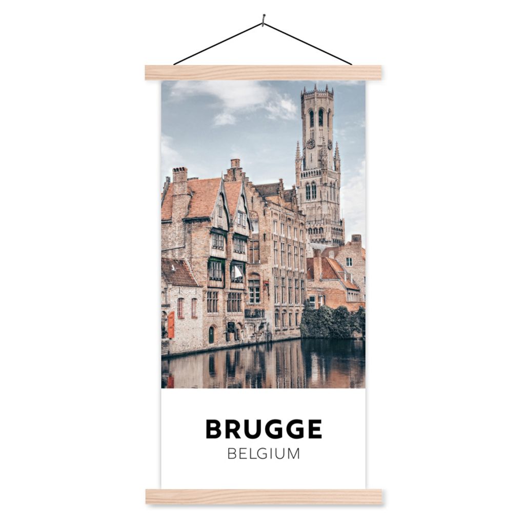 MuchoWow Textilposter Belgien - Brügge - Architektur - Wasser 40x80 cm mit holzfarbenen Rahmen - Wohnzimmer