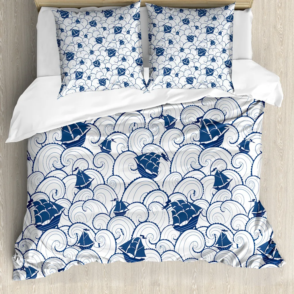Copripiumino 200x200 Barca sull'Oceano Journey - Set Letto 3 Pezzi Blu