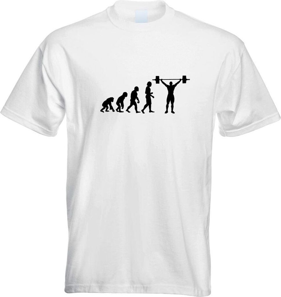 Kiwistar - T-Shirt - Weiss - Evolution Gewichtheber Herren Funshirt Bedruckt Design Sprüche Spruch Motive - mit Motiv Bedruckt - Funshirt Design -...