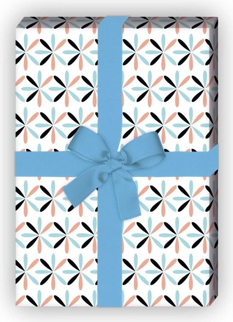 Modernes grafisches Geschenkpapier mit Blumen Mosaik, hellblau - G8146, 32 x 48cm