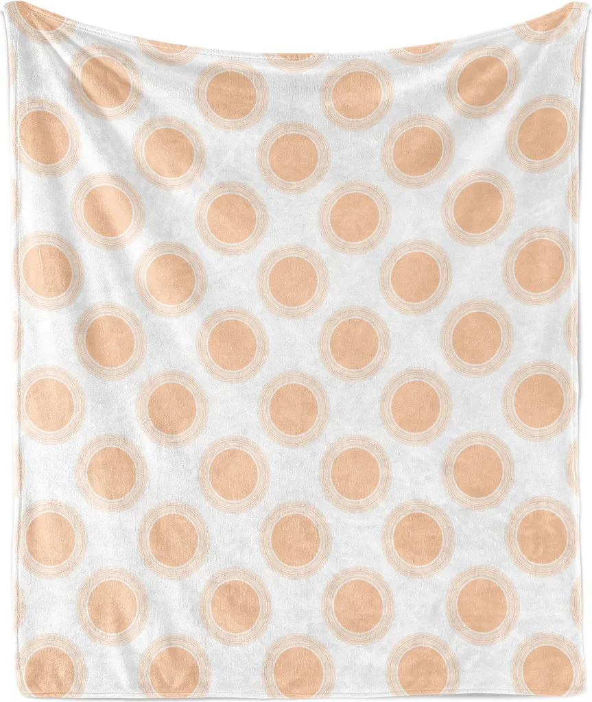 ABAKUHAUS Coperta in flanella morbida astratta, motivo geometrico a pois concentrici, design minimalista pastello, 175 x 230 cm, bianco e pesca chiaro