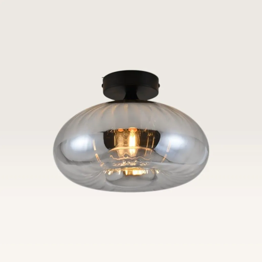 Plafonnier pour Salon et Chambre Zareon Vetro Verre Fumé 25W Noir
