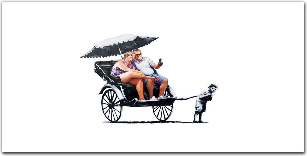 Coloray Bild aus Leinwand 120x60 Leinwand Dekoration - Rikscha Banksy