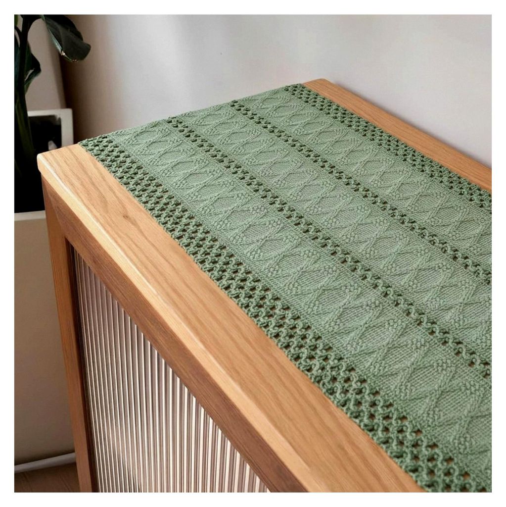 Tischläufer Häkel Salbeigrün Boho Makramee Deko Modern 30 x 183 cm Baumwolle Leinen Landhausstil Abwaschbar