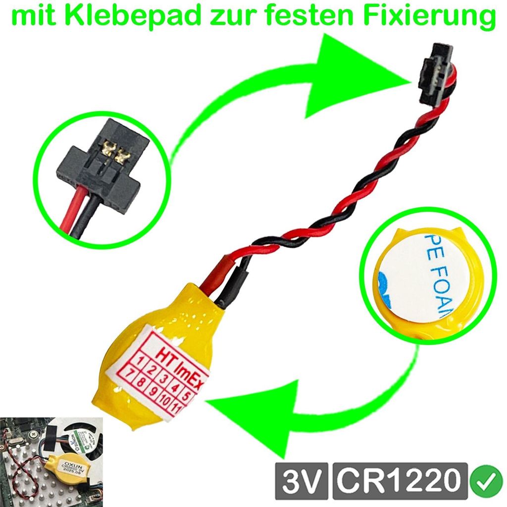 RTC Battery Bios CMOS Batterie MEDION Notebook Laptop mit 2-Pin Kabel CR1220