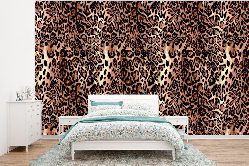 MuchoWow Fototapete für Wohnzimmer oder Schlafzimmer Wandtapete Vinyl Motivtapete Tiermuster - Leopard - Design - Luxus - 400x300 cm - Papiertap...