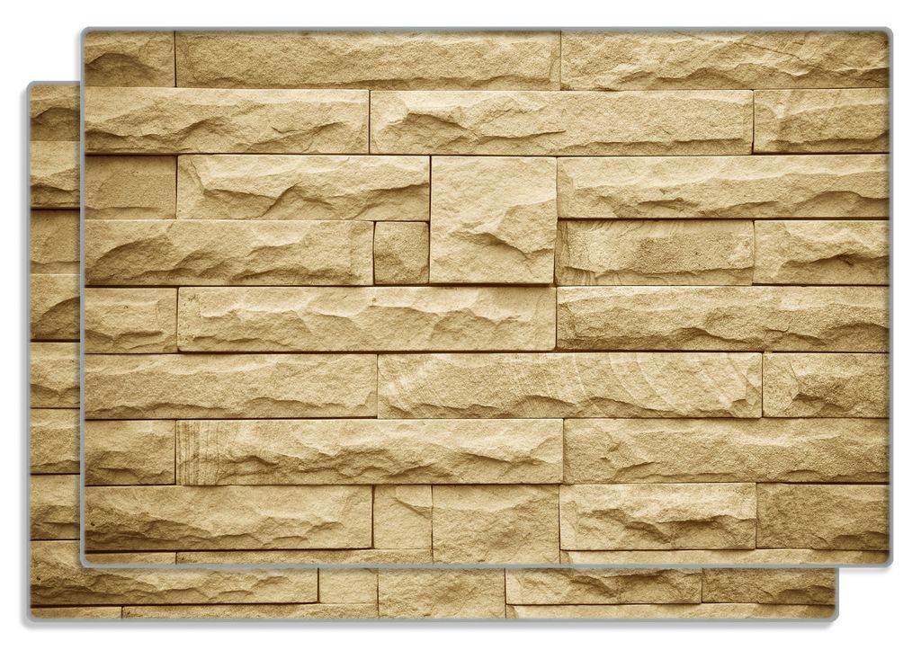 Wallario Frühstücksbrettchen 2er Set aus Glas, je 20 x 30 cm, mit rutschfesten Füßen, Motiv Steinwand gelb