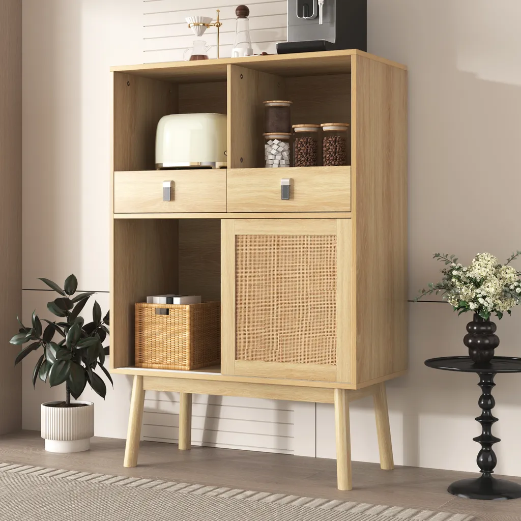 Meuble de rangement robuste avec pieds de 28cm et façades rotin - 4