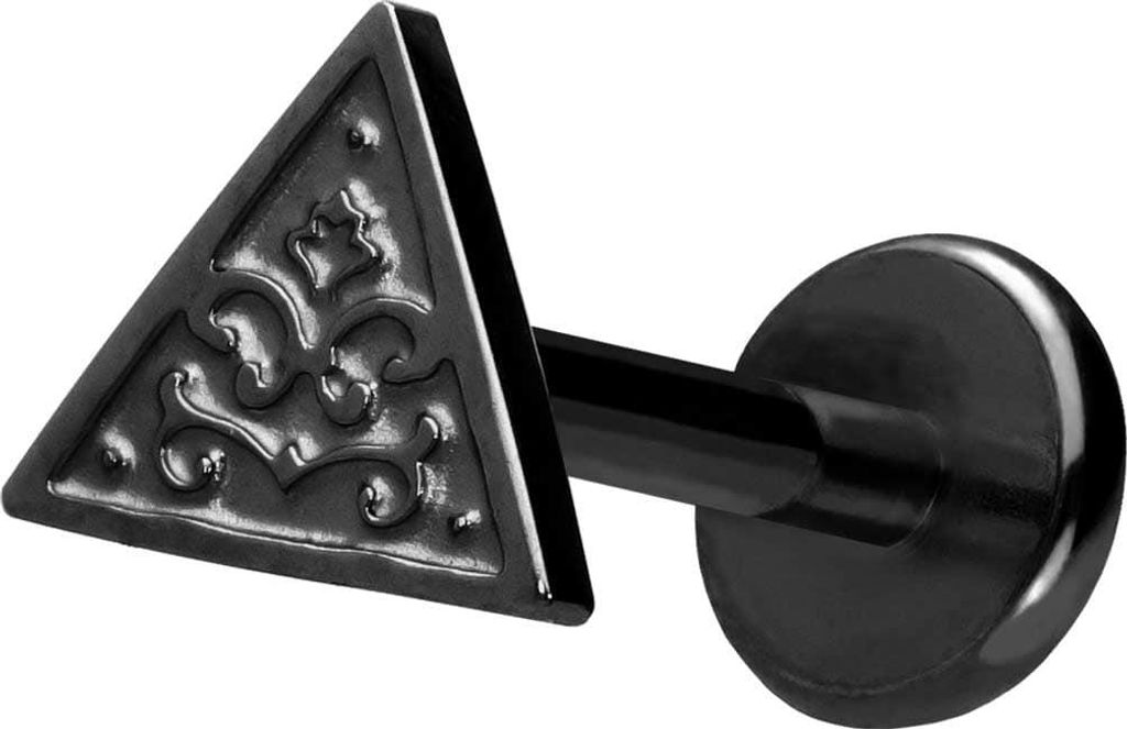 Ohrpiercing, Nasenpiercing Titan Labret mit Push Fit DREIECK Schwarz Stablänge: 9mm | Stabstärke: 1mm
