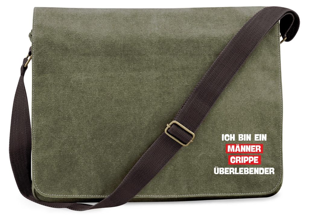 Huuraa Umhängetasche Ich bin ein Männergrippe überlebender 14 Liter Military Green Canvas Laptoptasche Geschenkidee