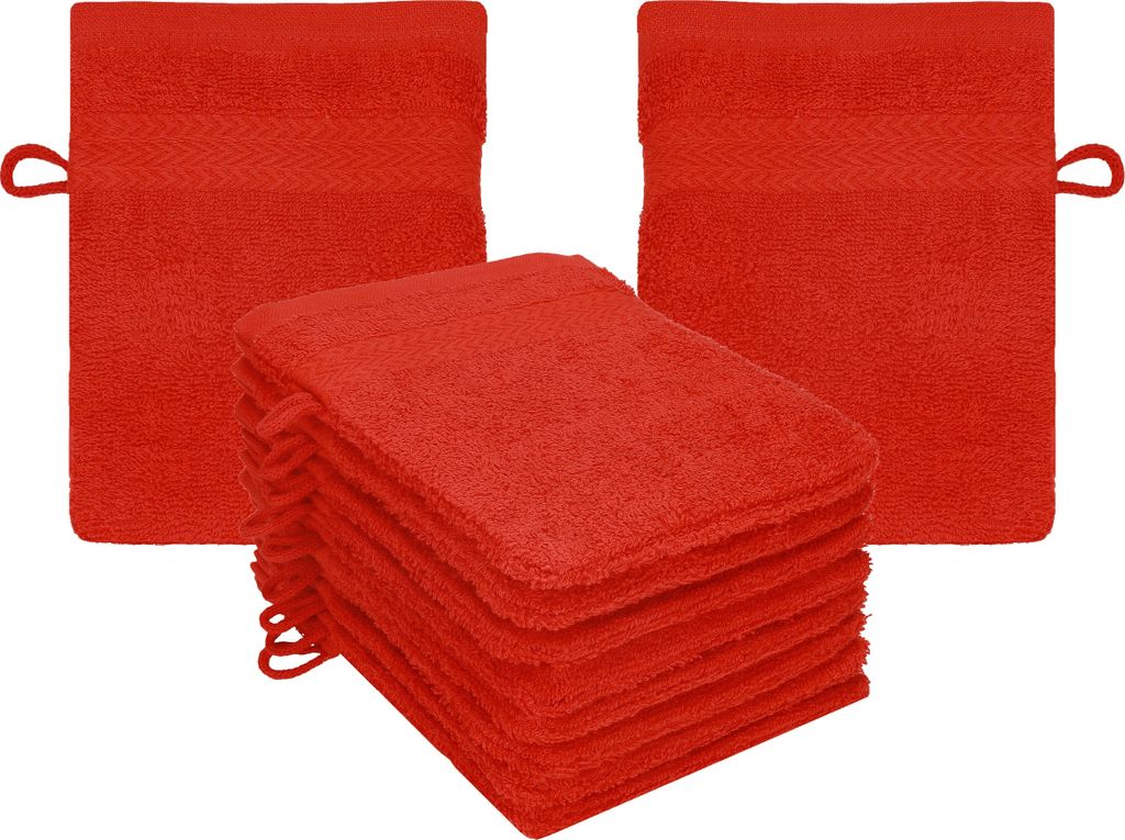 Betz 10 Stück Waschhandschuhe 16x21 cm PREMIUM 100% Baumwolle Farbe: rot