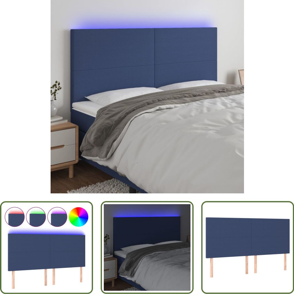 The Living Store LED Kopfteil Blau 160x5x118/128 cm Stoff