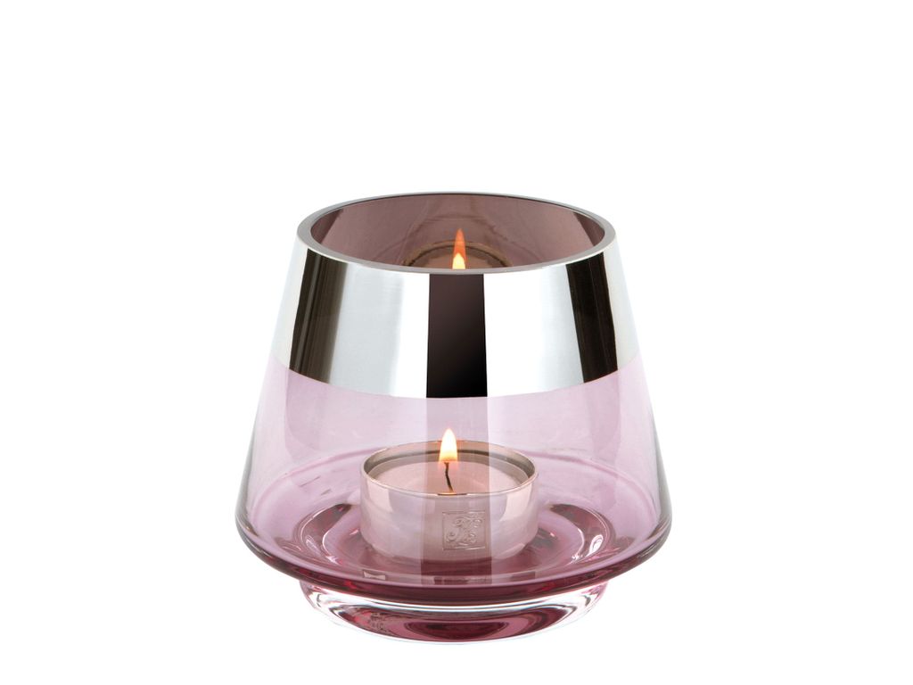 Fink JONA, Teelichthalter, Glas, Silberfolie, glatt, rosa, Produktbild 