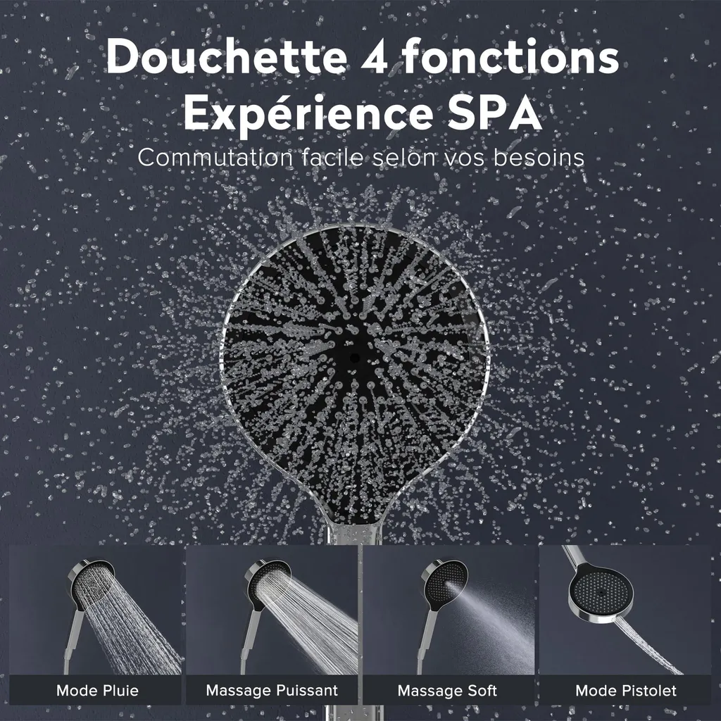Colonne de Douche avec Robinet Cascade Baignoire et Douchette 4 Jets - 5