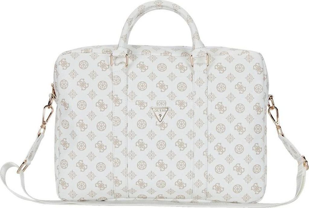 Guess 4G Pfingstrose Fronttasche Reißverschluss Dreieck Logo - 16" Notebook-Tasche (weiß)