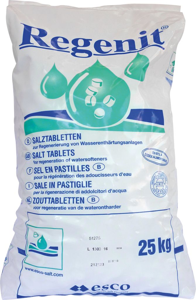 A bag of salt tablets for water softeners.