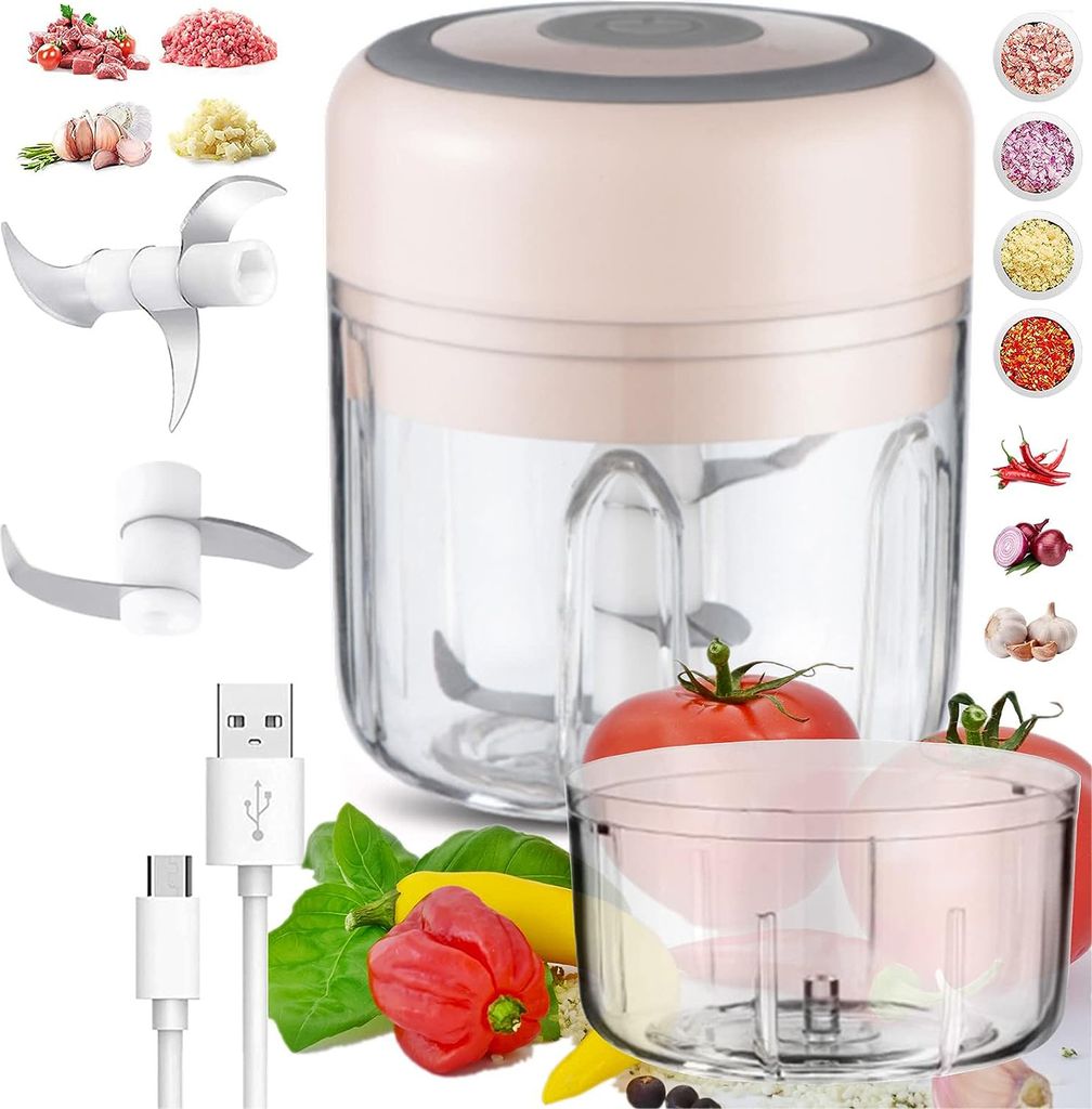 Elektrisch Zerkleinerer Küche, Gemüseschneider, Mini Knoblauchhacker Gemüsezerkleinerer Elektrisch Zwiebelschneider für Knoblauch Gemüse Obst ...