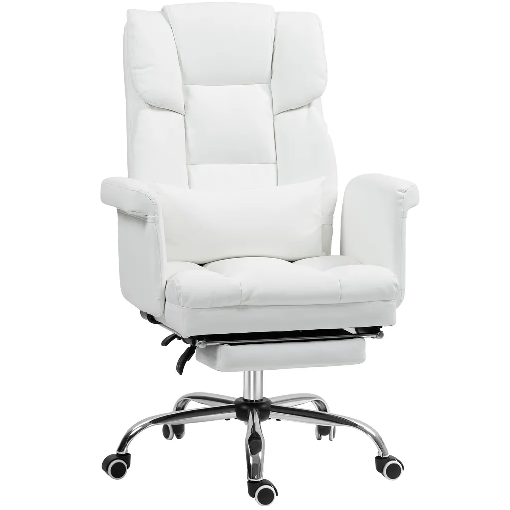 Sedia Scrivania Ergonomica HOMCOM Bianca - Design Reclinabile e Poggiapiedi