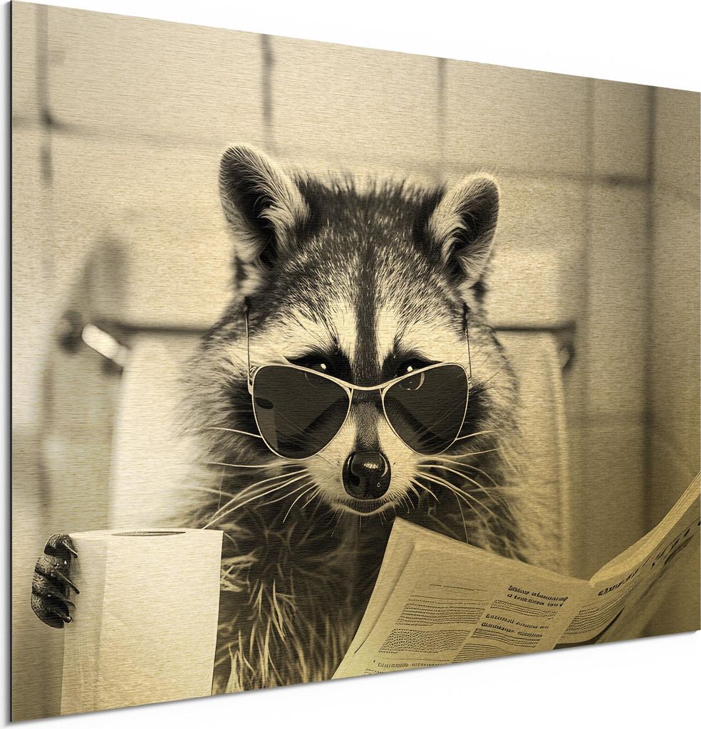 DEQORI Alu-Dibond Bild Gold 60x40 cm 'Der Klo-Kommandant' Wandbild Metall dünn Design