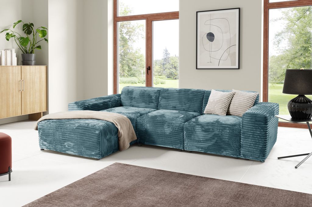 KEF Ecksofa Bali – L-Form – 290x69x190 cm – Möbel für Wohnzimmer – Wellenfederung + hochelastischer Schaumstoff – Polsterstoff – Rec...