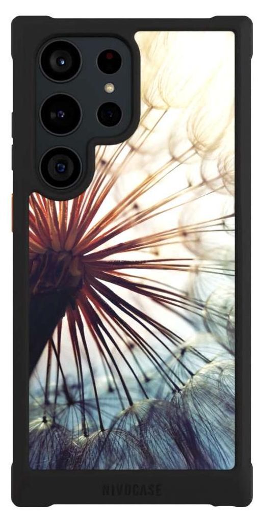 NIVOCASE Hülle für Samsung Galaxy S23 Ultra Stoßfeste Handyhülle NIVOmax Case Schwarz Blumen Fotografie Pusteblume