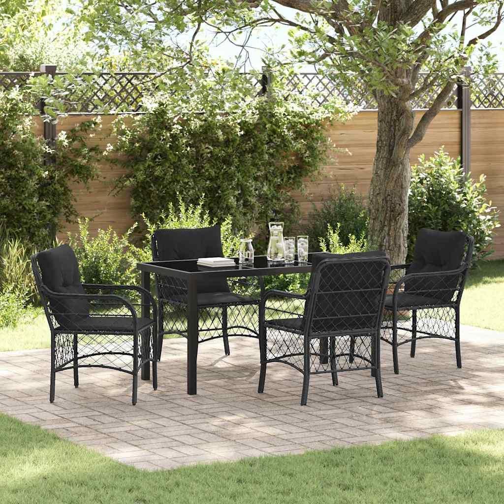 Maison Exclusive - Garten Essgruppe mit Kissen 5 pcs Schwarz Poly-Rattan
