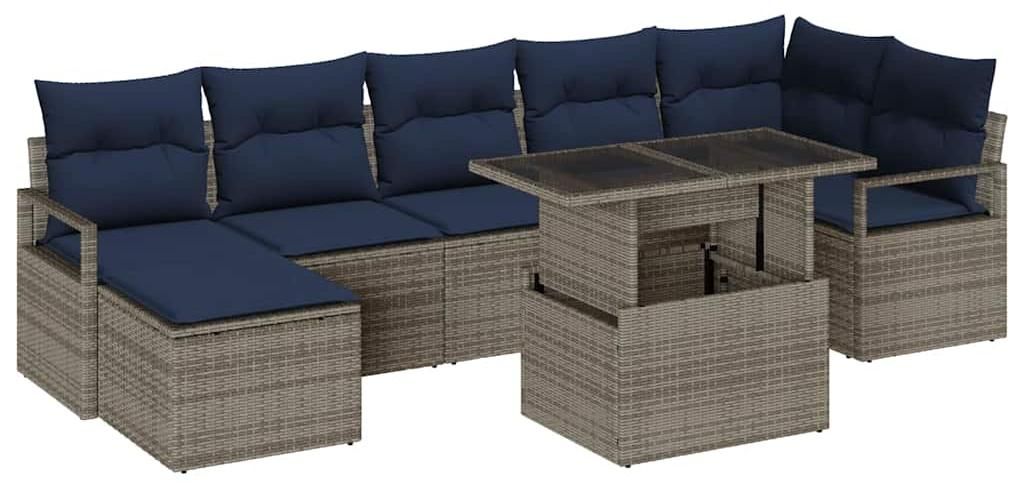 vidaXL Gartensofa-set 8 pcs Grau und Marineblau Poly-Rattan