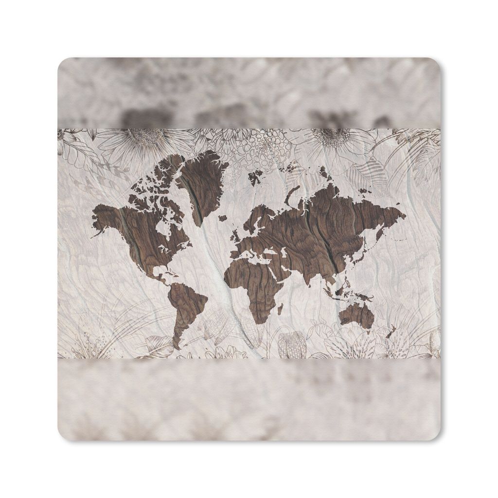 MuchoWow Mauspad Mousepad Weltkarte - Braun - Blume 30x30 cm - Mousepads - Maus Mat - Pad - Mausunterlage - Gaming