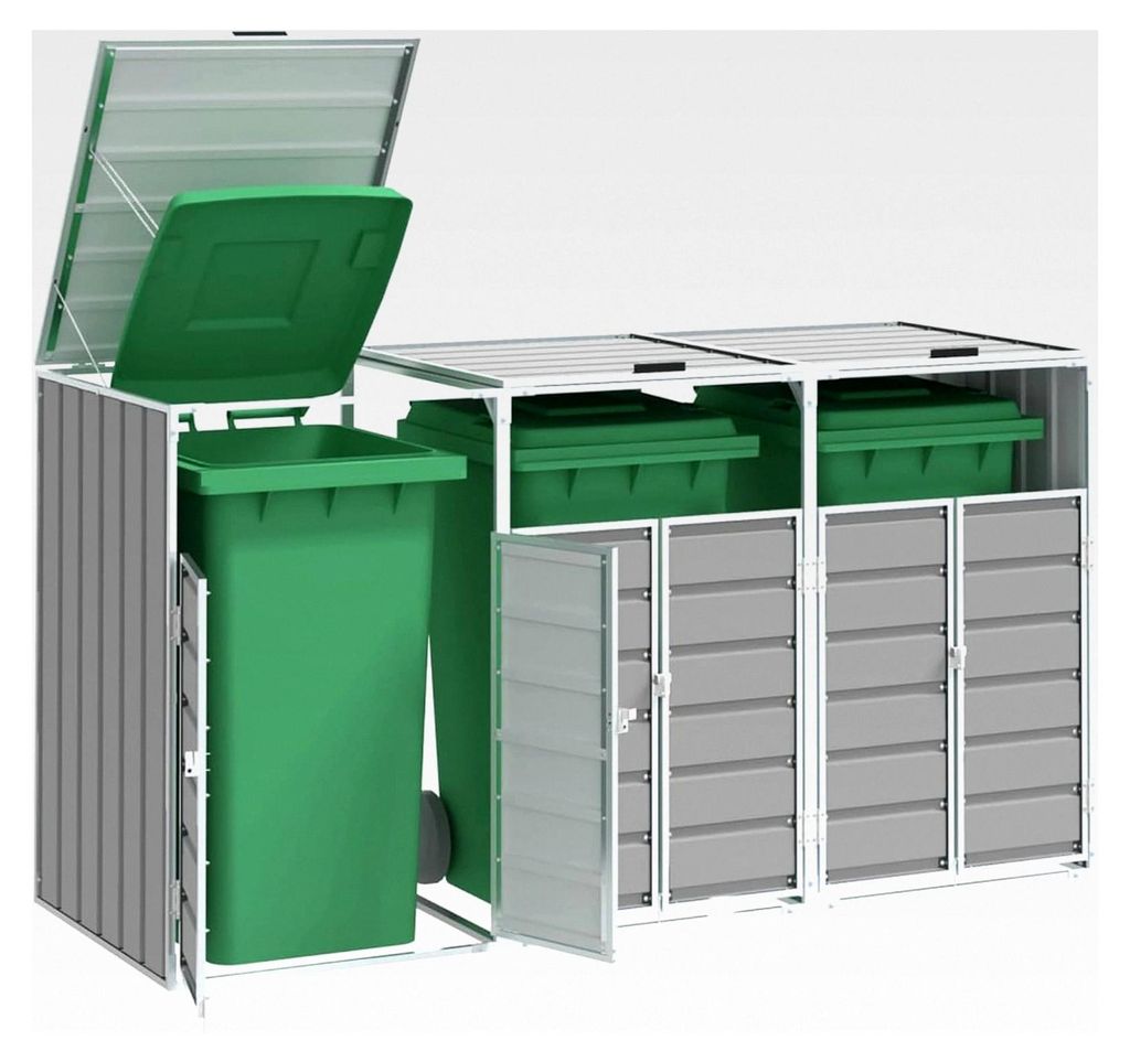 Mülltonnenbox für 3 Tonnen Grau 216x81x115 cm Stahl