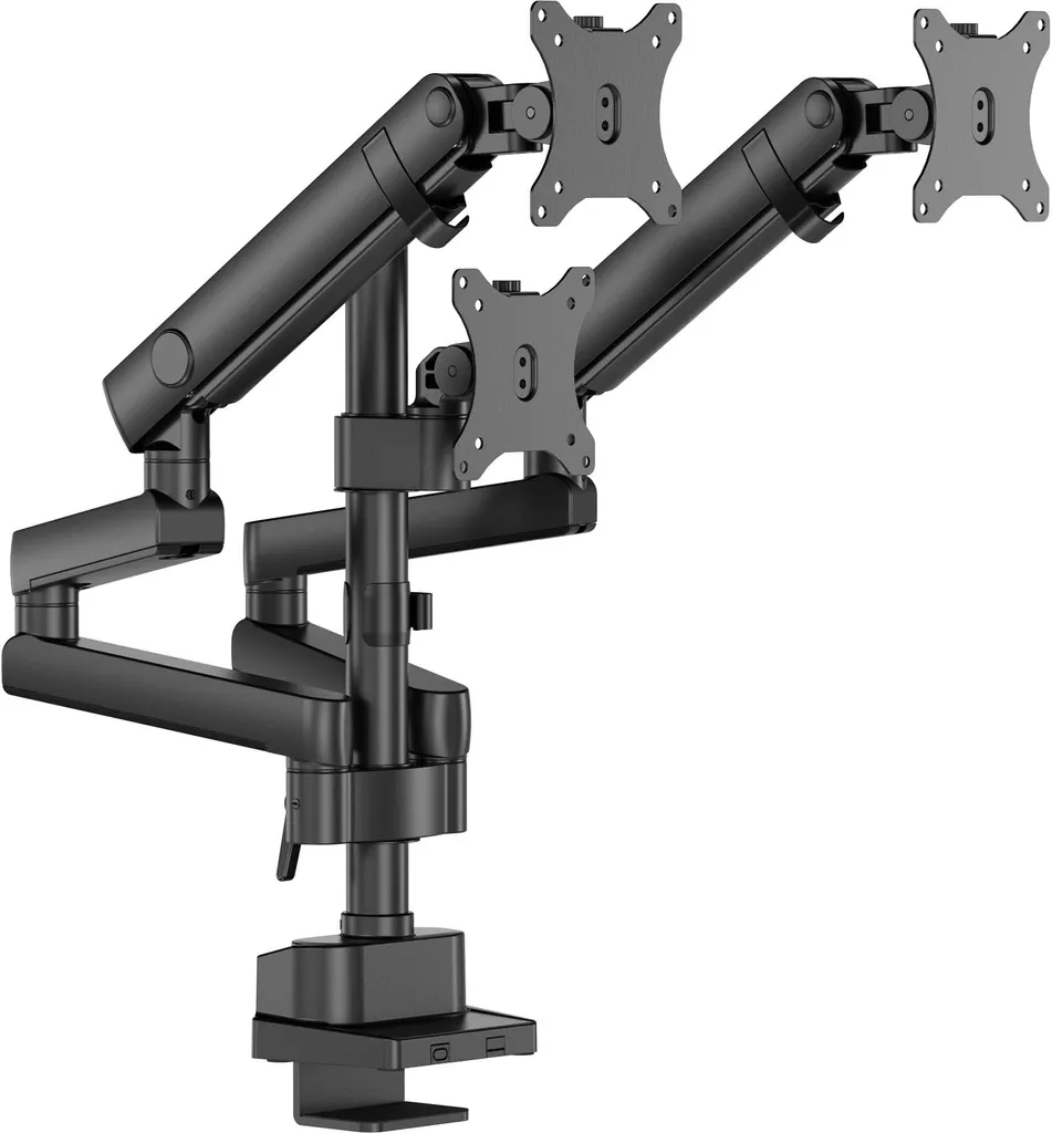 Support Triple Écran Wiltec 17-27" Fixation Bureau Orientable 10kg - 8
