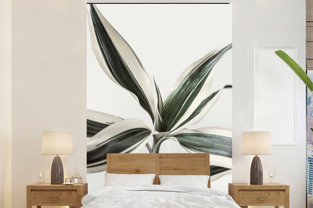 MuchoWow Fototapete für Wohnzimmer oder Schlafzimmer Wandtapete Vinyl Motivtapete Pflanzen - Grün - Natur - Weiß - 195x300 cm - Das Hintergrun...
