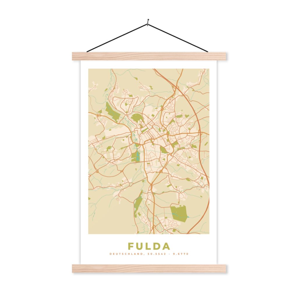 MuchoWow Textilposter Karte - Fulda - Jahrgang - Karte 40x60 cm mit holzfarbenen Rahmen - Poster