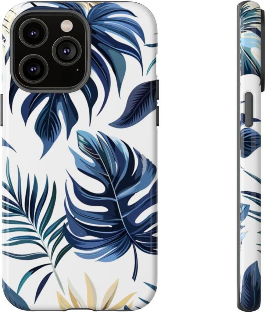 Blaues Tropenblätter-Muster – Hülle Kompatibel mit iPhone 14 Pro Max