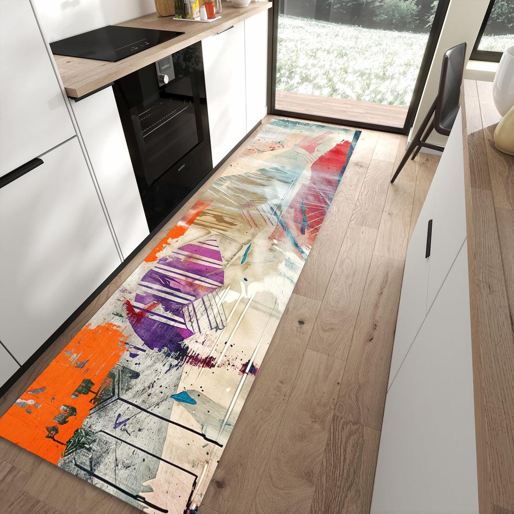 Küchenteppich 80x300cm rutschfest & abwischbar PVC Läufer - Abstrakte Kunst