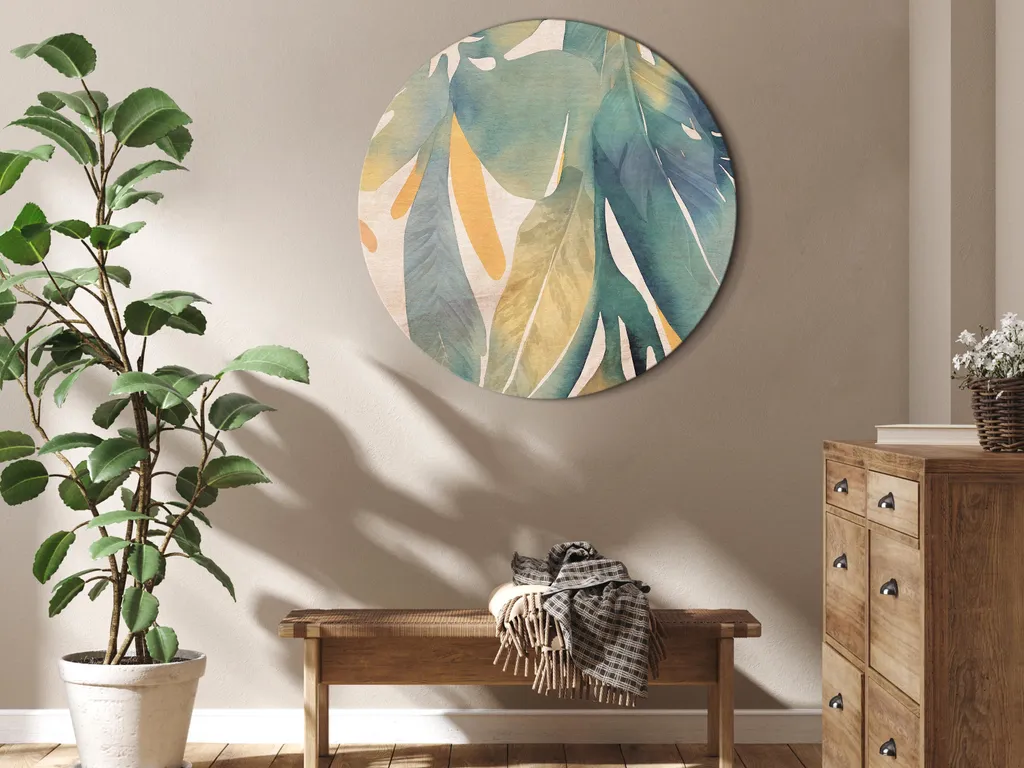 Offerta Quadro Rotondo 40x40 Acquerello Tropicale - Tela Moderna Piante - 2