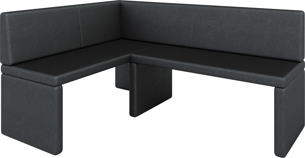 A dark gray L-shaped bench with a backrest, shown from a three-quarter angle against a white background.