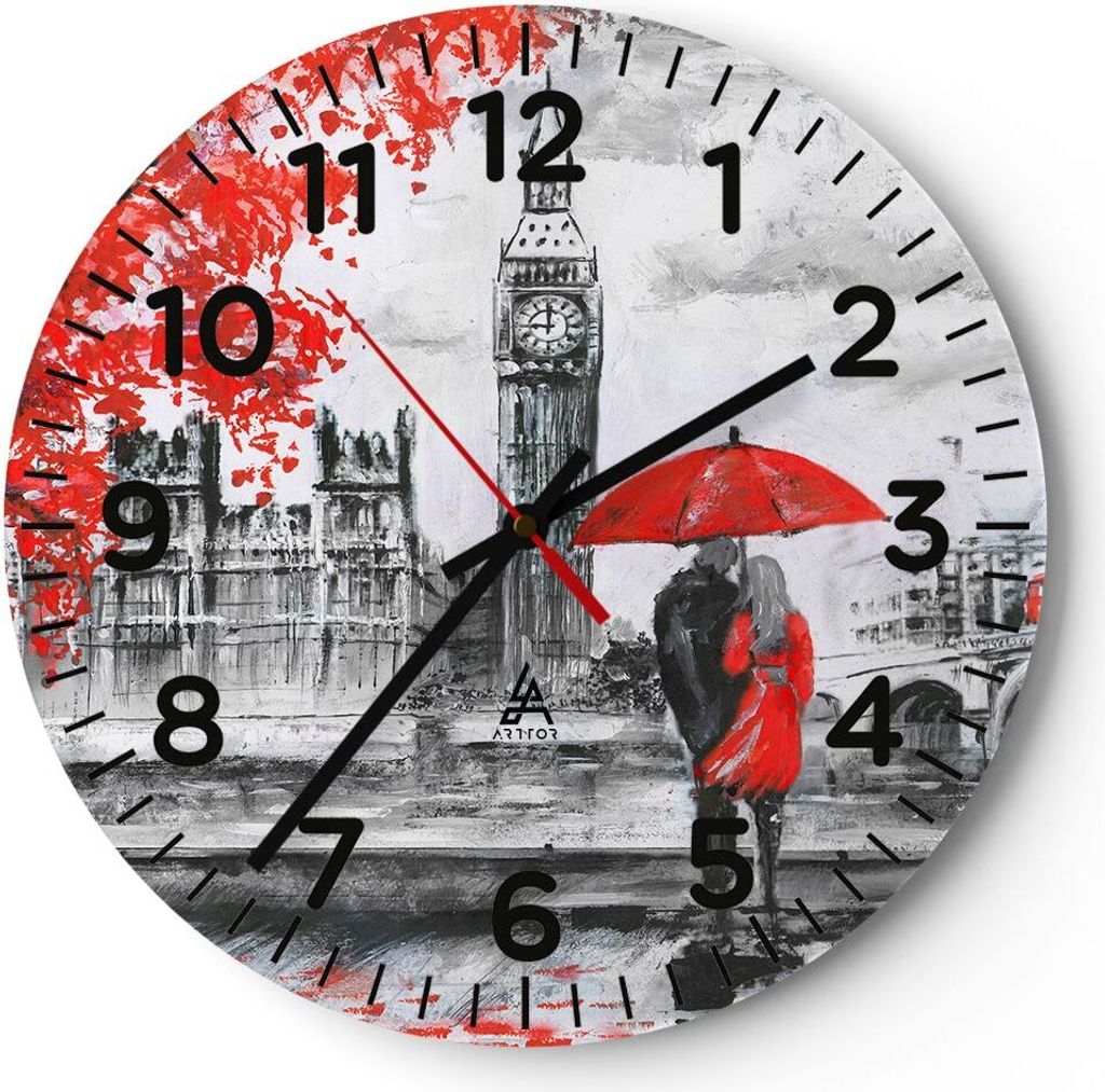 Wanduhr - Rund - Glasuhr - London Architektur big ben - 40x40cm - Schleichendes Uhrwerk - Lautlos - zum Aufhängen bereit - Dekoration Modern - Wan...