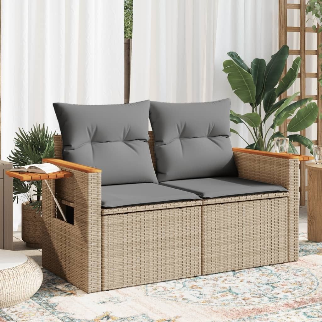 ZMH Gartensofa mit Kissen 2-Sitzer Beige Poly Rattan