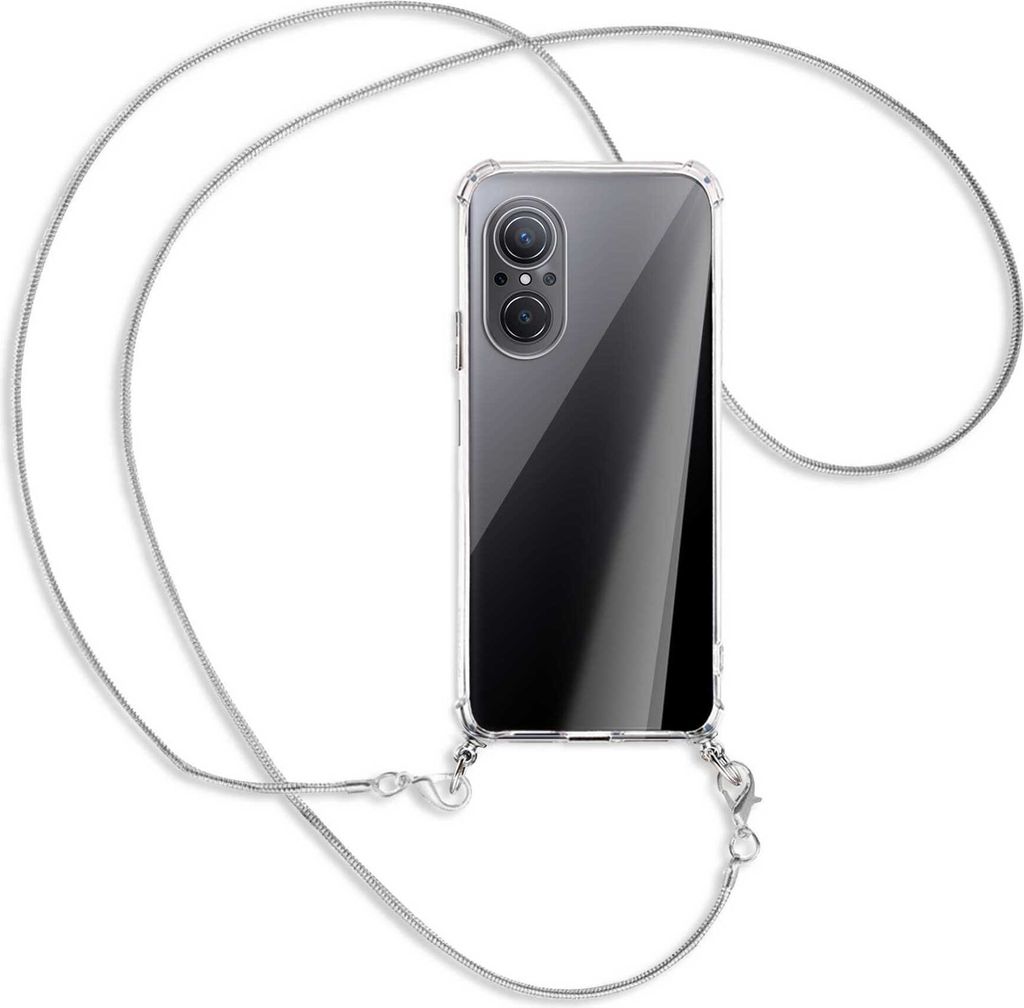 Handykette Backcover-Schutzhülle mit Band (Metall silberfarben) für Huawei nova 9 SE - silberfarbene Kette Snake